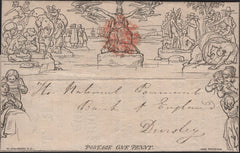 141767 1841 1D MULREADY 'CLERICAL, MEDICAL, AND GENERAL LIFE ASSURANCE' ADVERT, AT BOTTOM RIGHT 'WILLIAM RIDLER, Agent, BANK, CHELTENHAM' (SPEC MA112l) FROM CHELTENHAM WITH 'SALMON-PINK' MALTESE CROSS.