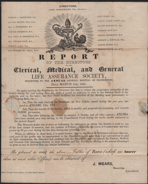 141769 1841 1D MULREADY ADVERT 'CLERICAL MEDICAL AND GENERAL LIFE ASSURANCE SOCIETY' BAGSHOT TO SWALLOWFIELD, BERKS WITH 'J. MEARS, SOLICITOR, BAGSHOT' (SPEC MA113u).