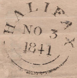 141771 1841 1D MULREADY ADVERT 'CLERICAL, MEDICAL AND GENERAL LIFE ASSURANCE SOCIETY' USED HALIFAX TO BRADFORD WITH 'WILLIAM CRAVEN, SOLICITOR, AGENT, HALIFAX' AT LOWER RIGHT (MA113j).