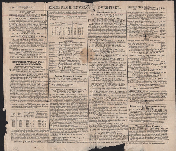 141773 1841 1D MULREADY 'EDINBURGH ENVELOPE ADVERTISER' 'No.IV NOVEMBER 4 1840' (SPEC MA7u).
