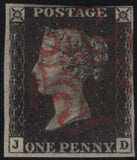 141779 1840 MATCHED PAIR 1D BLACK PL.6 (SG2) LETTERED JD WITH BLACK AND RED MALTESE CROSSES.