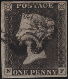 141780 1840-41 MATCHED TRIO 1D BLACKS PL.1A (SG3), PL.1B (SG2) AND PENNY RED PL.1B (SG7) LETTERED NF.