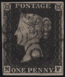 141780 1840-41 MATCHED TRIO 1D BLACKS PL.1A (SG3), PL.1B (SG2) AND PENNY RED PL.1B (SG7) LETTERED NF.
