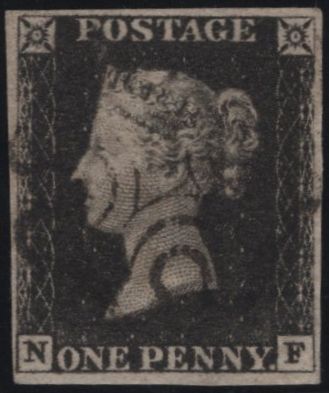 141780 1840-41 MATCHED TRIO 1D BLACKS PL.1A (SG3), PL.1B (SG2) AND PENNY RED PL.1B (SG7) LETTERED NF.