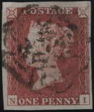 141781 1840-41 MATCHED TRIO 1D BLACKS PL.1A (SG3), PL.1B (SG2) AND PENNY RED PL.1B (SG7) LETTERED NI.