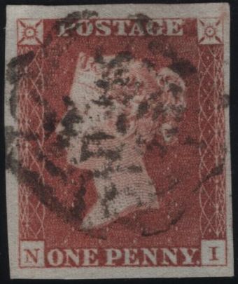 141781 1840-41 MATCHED TRIO 1D BLACKS PL.1A (SG3), PL.1B (SG2) AND PENNY RED PL.1B (SG7) LETTERED NI.