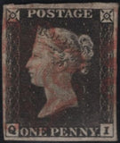 141782 1840-41 MATCHED TRIO 1D BLACKS PL.1A (SG2), PL.1B (SG2) AND PENNY RED PL.1B (SG7) LETTERED QI.