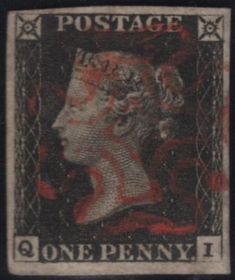 141782 1840-41 MATCHED TRIO 1D BLACKS PL.1A (SG2), PL.1B (SG2) AND PENNY RED PL.1B (SG7) LETTERED QI.