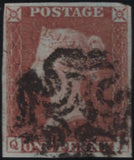 141782 1840-41 MATCHED TRIO 1D BLACKS PL.1A (SG2), PL.1B (SG2) AND PENNY RED PL.1B (SG7) LETTERED QI.