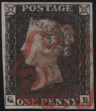 141783 1840-41 MATCHED TRIO 1D BLACKS PL.1A (SG2), PL.1B (SG2) AND PENNY RED PL.1B (SG7) LETTERED QB.