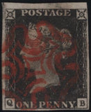 141783 1840-41 MATCHED TRIO 1D BLACKS PL.1A (SG2), PL.1B (SG2) AND PENNY RED PL.1B (SG7) LETTERED QB.