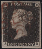 141784 1840-41 MATCHED TRIO 1D BLACKS PL.1A (SG2), PL.1B (SG2) AND PENNY RED PL.1B (SG7) LETTERED AC.
