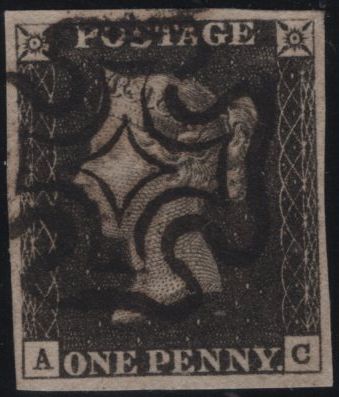 141784 1840-41 MATCHED TRIO 1D BLACKS PL.1A (SG2), PL.1B (SG2) AND PENNY RED PL.1B (SG7) LETTERED AC.