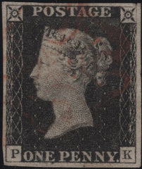 141785 1840-41 MATCHED PAIR 1D BLACK PL.1B (SG2) AND 1D RED (SG7) LETTERED PK.