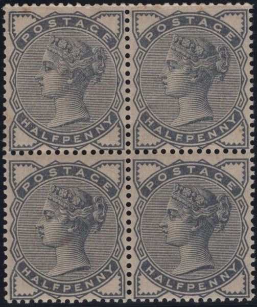 141787 1884 ½D SLATE BLUE (SG187) UNUSED BLOCK OF FOUR.