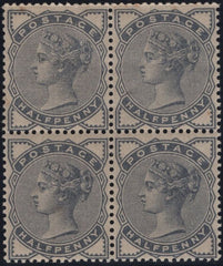 141787 1884 ½D SLATE BLUE (SG187) UNUSED BLOCK OF FOUR.