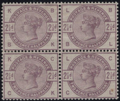 141789 1884 2½D LILAC (SG190) UNUSED BLOCK OF FOUR,  GOOD TO FINE O.G.