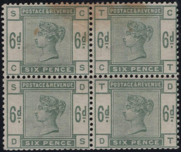 141790 1884 6D DULL GREEN (SG194) GOOD UNUSED BLOCK OF FOUR.