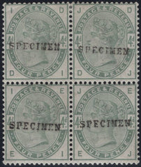 141791 1884 4D DULL GREEN GOOD TO FINE UNUSED BLOCK OF FOUR 'SPECIMEN' TYPE 9 (SG192s).