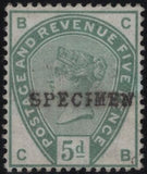 141796 1884 UNISSUED 5D GREEN WITH 'LINE UNDER d' OVERPRINTED 'SPECIMEN' TYPE 9 (SG193 SPEC K23t).