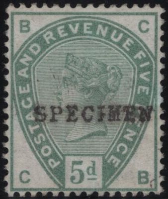 141796 1884 UNISSUED 5D GREEN WITH 'LINE UNDER d' OVERPRINTED 'SPECIMEN' TYPE 9 (SG193 SPEC K23t).