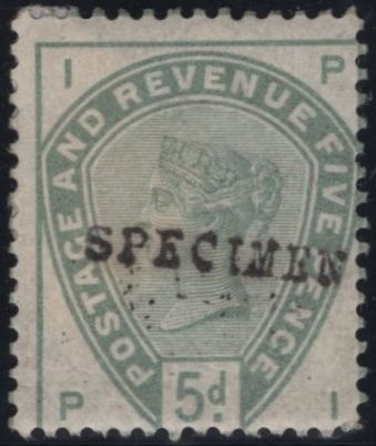 141797 1884 5D DULL GREEN 'SPECIMEN' TYPE 9 (SG193s) PART O.G.