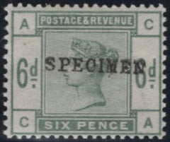 141799 1884 6D DULL GREEN 'SPECIMEN' TYPE 9 (SG194s) FINE O.G.
