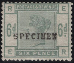 141800 1884 6D DULL GREEN 'SPECIMEN' TYPE 9 (SG194s) GOOD PART O.G.