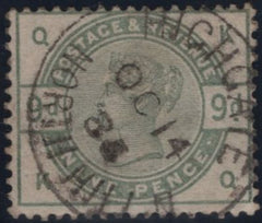 141804 1883 9D DULL GREEN (SG195)(KQ) FINE USED, LONDON CDS.