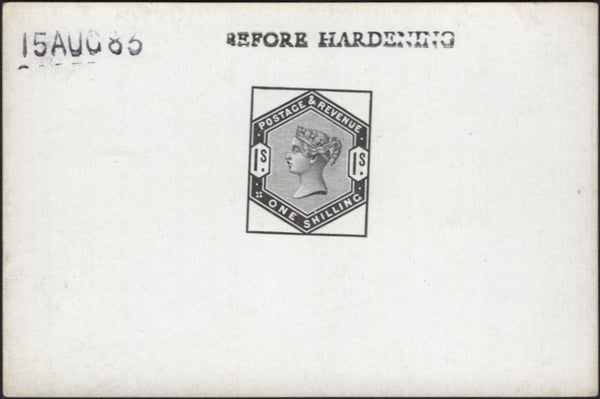 141806 1883 1S LILAC AND GREEN SUPERB DIE PROOF '15 AUG 83' 'BEFORE HARDENING'.