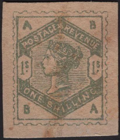 141807 1882 LILAC AND GREEN DE LA RUE FOURTH SCHEME, 1S GREEN ESSAY LETTERED BA.
