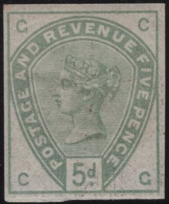 141812 1884 5D DULL GREEN (SG193) GOOD IMPERFORATE IMPRIMATUR LETTERED CG, PLATE FOUR.