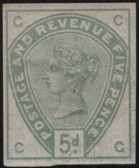 141812 1884 5D DULL GREEN (SG193) GOOD IMPERFORATE IMPRIMATUR LETTERED CG, PLATE FOUR.