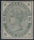 141814 1884 4D DULL GREEN (SG192) TWO GOOD TO FINE IMPERFORATE IMPRIMATURS FROM PLATES ONE AND TWO BOTH LETTERED 'BH'.