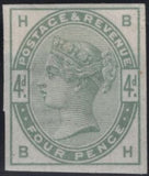 141814 1884 4D DULL GREEN (SG192) TWO GOOD TO FINE IMPERFORATE IMPRIMATURS FROM PLATES ONE AND TWO BOTH LETTERED 'BH'.