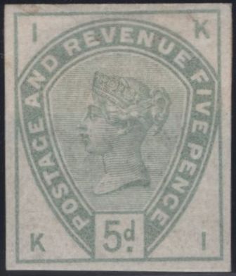 141815 1884 5D DULL GREEN (SG193) GOOD IMPERFORATE IMPRIMATUR LETTERED KI, PLATE THREE.