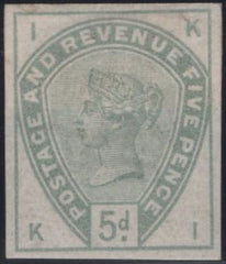 141815 1884 5D DULL GREEN (SG193) GOOD IMPERFORATE IMPRIMATUR LETTERED KI, PLATE THREE.