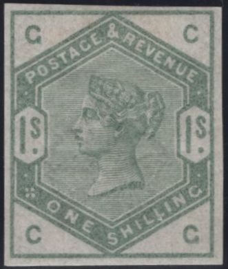141817 1884 1S DULL GREEN (SG196) GOOD TO FINE IMPERFORATE IMPRIMATUR LETTERED CG, APPARENTLY PLATE ONE.