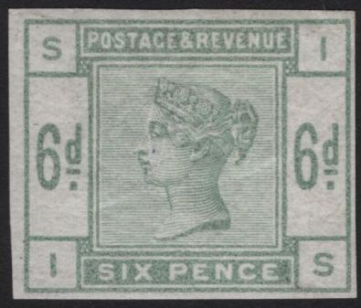 141818 1884 6D DULL GREEN (SG194) FINE IMPERFORATE IMPRIMATUR LETTERED IS.