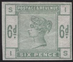 141818 1884 6D DULL GREEN (SG194) FINE IMPERFORATE IMPRIMATUR LETTERED IS.