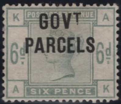 141821 1886 6D DULL GREEN (SG194) 'GOVT/PARCELS' OVERPRINT, GOOD UNUSED (SGO62).