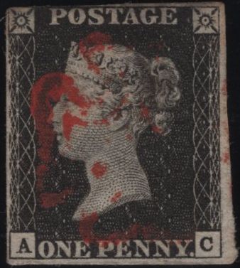 141824 1840 1D GREY-BLACK PL.4 (SG3)(AC) GOOD USED.