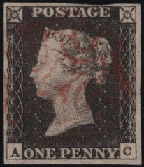 141825 1840 1D GREY-BLACK PL.3 (SG3)(AC) FINE TO VERY FINE USED.