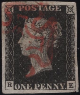 141826 1840-41 MATCHED QUARTET 1D GREY-BLACK PL.1A (SG3), 1D BLACKS PL.1B (SG2) WITH RED AND BLACK MALTESE CROSSES AND 1D RED PL.1B (SG7) ALL LETTERED RE.