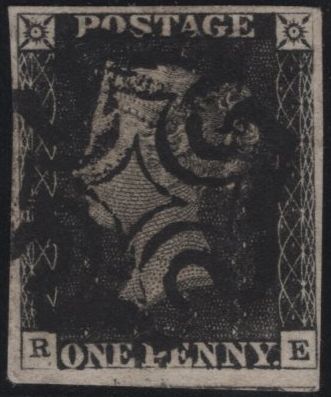 141826 1840-41 MATCHED QUARTET 1D GREY-BLACK PL.1A (SG3), 1D BLACKS PL.1B (SG2) WITH RED AND BLACK MALTESE CROSSES AND 1D RED PL.1B (SG7) ALL LETTERED RE.