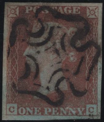 141827 1840-41 MATCHED TRIO 1D BLACKS PL.1A (SG3), PL.1B (SG2) AND PENNY RED PL.1B (SG7) LETTERED CC.