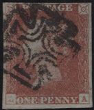 141828 1840-41 MATCHED TRIO 1D BLACKS PL.1A (SG2), PL.1B (SG2) AND PENNY RED PL.1C (SG7) LETTERED LA.