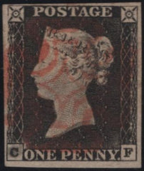141830 1840-41 MATCHED TRIO 1D BLACKS PL.1A (SG3), PL.1B (SG2) AND PENNY RED PL.1C (SG7/SPEC AS8) LETTERED CF.