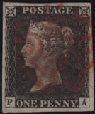 141831 1840-41 MATCHED TRIO 1D BLACKS PL.1A (SG3), PL.1B (SG2) AND PENNY RED PL.1C (SG7/SPEC AS8) LETTERED PA.