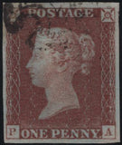 141831 1840-41 MATCHED TRIO 1D BLACKS PL.1A (SG3), PL.1B (SG2) AND PENNY RED PL.1C (SG7/SPEC AS8) LETTERED PA.